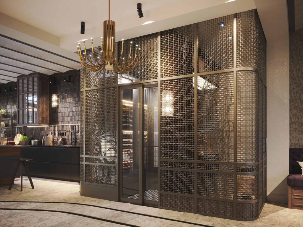 3D-Innenrendering-Luxe-Wohnung-Amsterdam-Eingang-Aufzug-Weinkuehlschrank