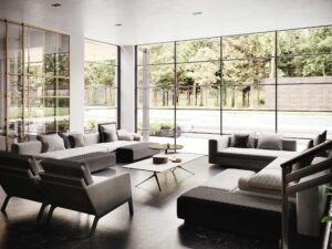 3D-Innenvisualisierung-Luxurioese-Moderne-Villa-Sitzbereich-England