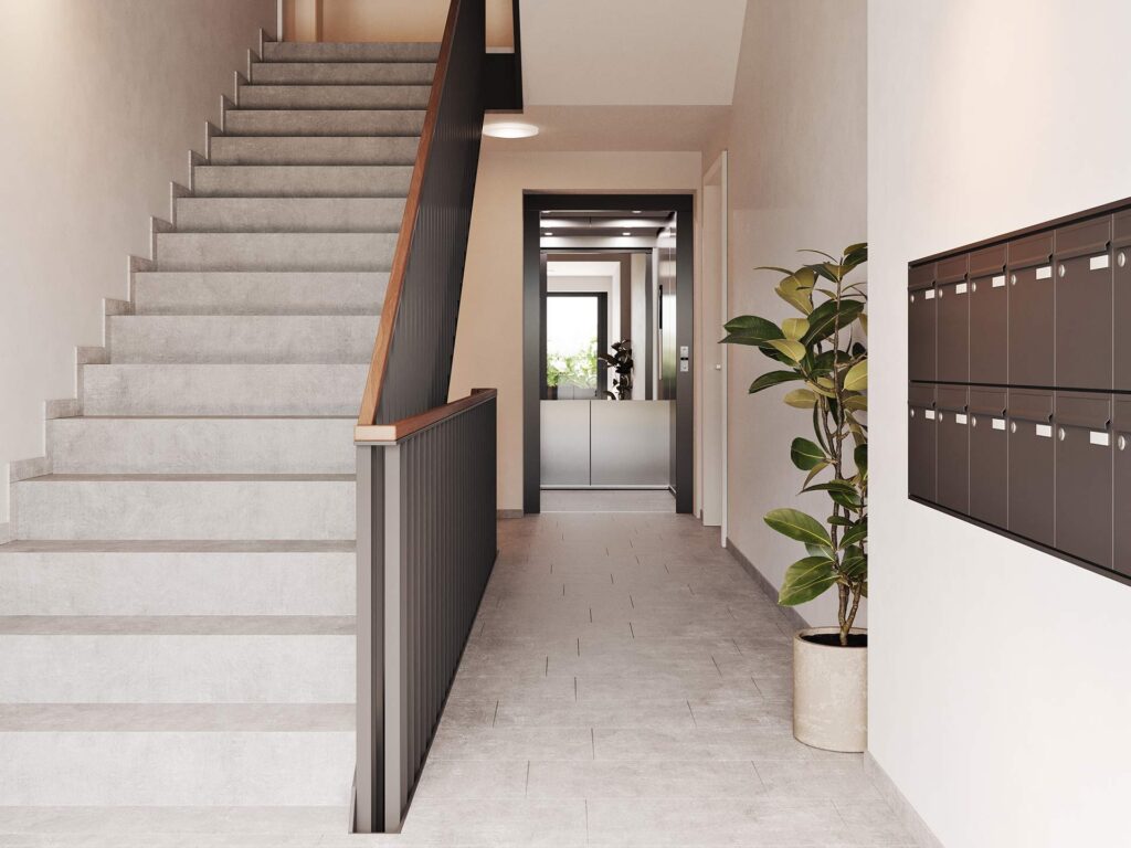 3D-Visualisierung-Mehrfamilienhaus-exklusiven-Wohnungen-Hamburg-Eingangsbereich