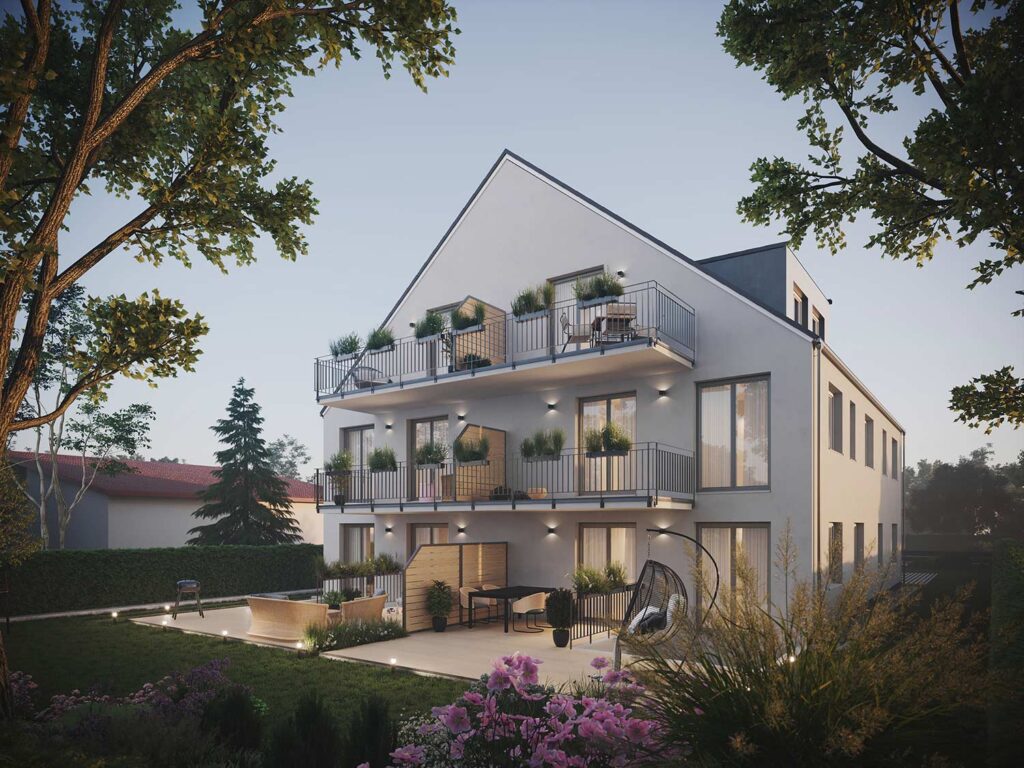 Mehrfamilienhaus-Visualisierung-Abendansicht-Rosenthal-Deutschland
