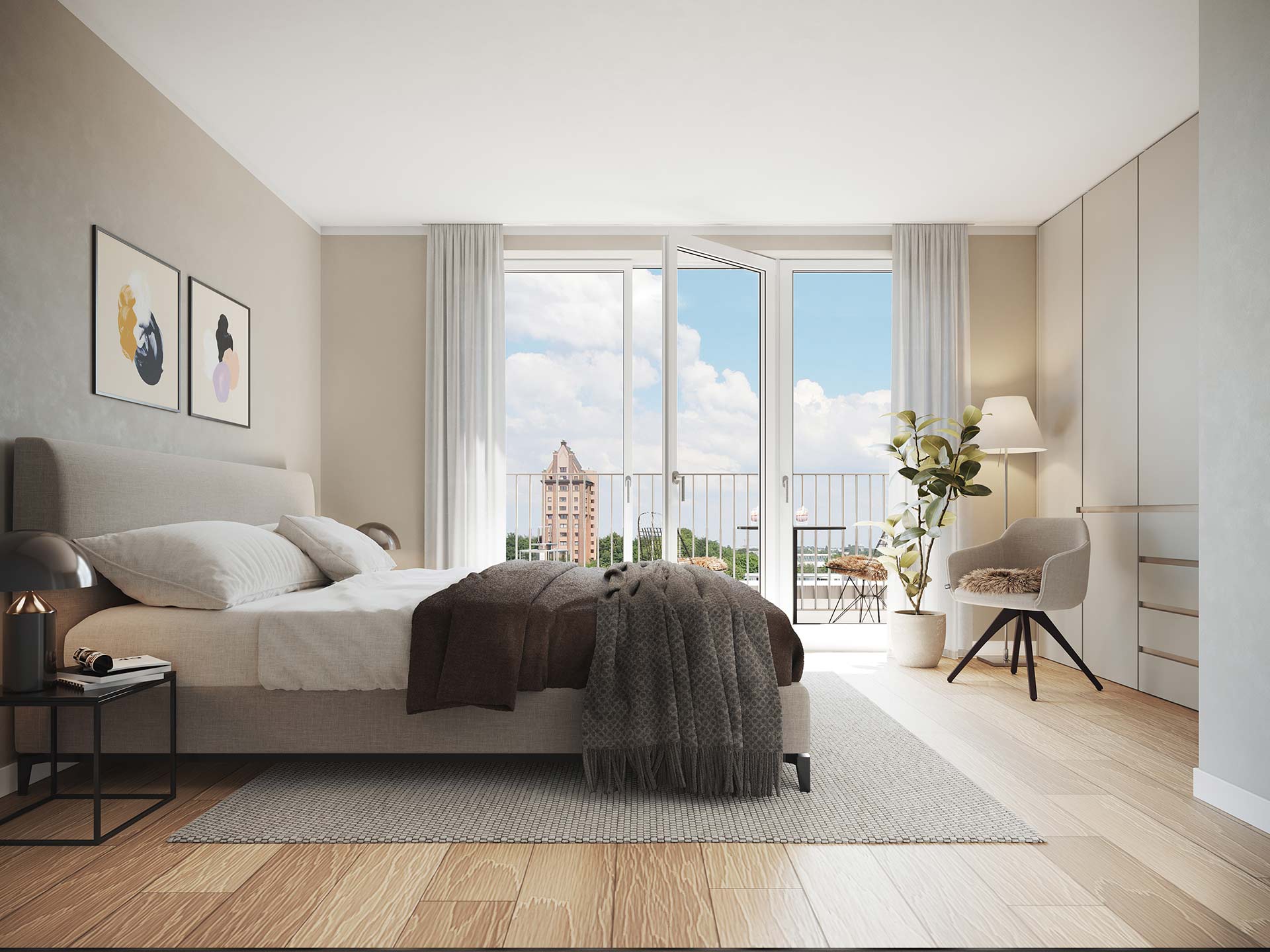 3D-Visualisierung-Mehrfamilienhaus-exklusiven-Hamburg-Schlafzimmer-Penthouse-1920x1440 3D Visualisierung Mehrfamilienhaus in Hamburg Schlafzimmer of Penthouse