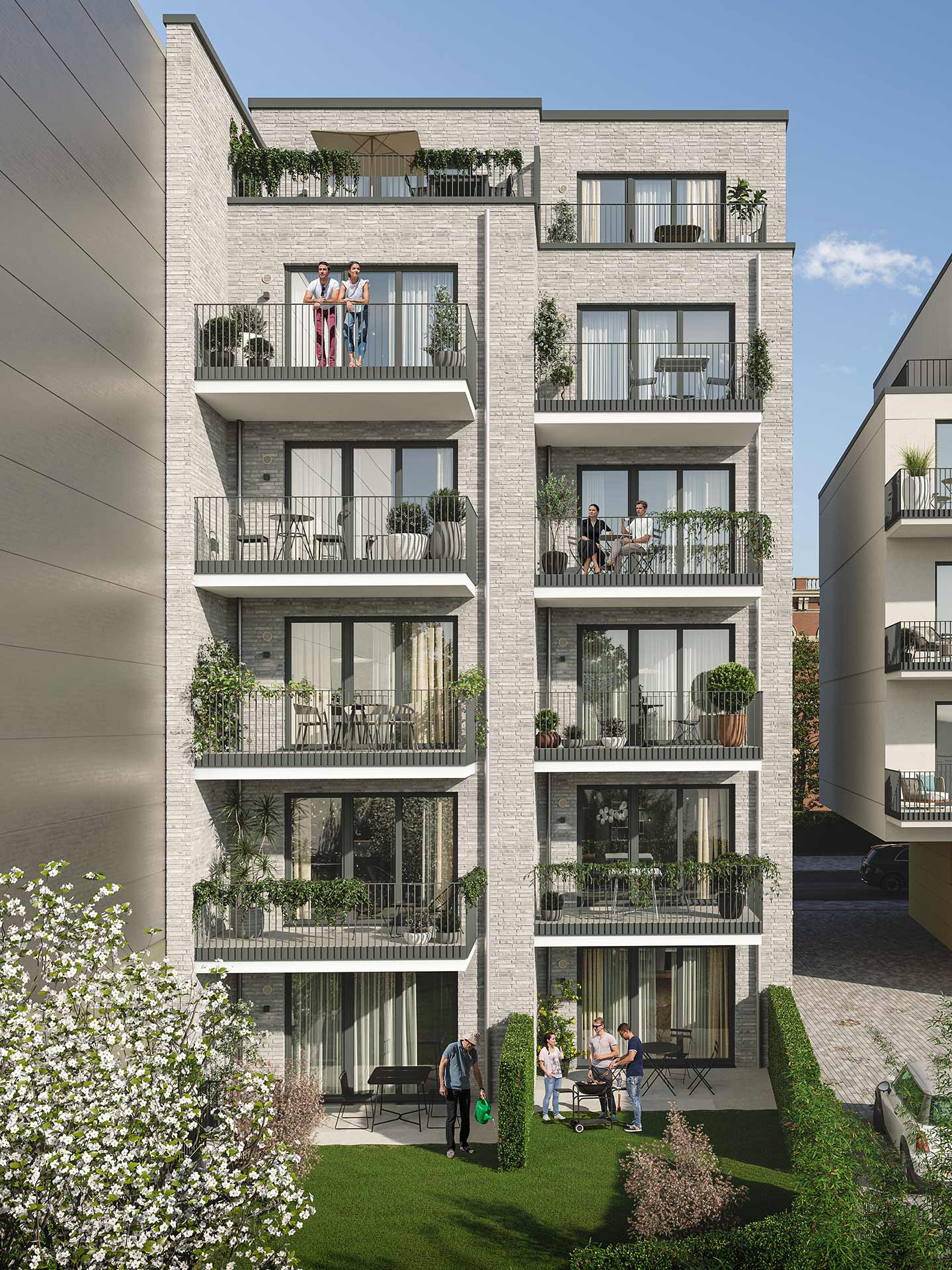 3D-Visualisierung-Mehrfamilienhaus-mit-exklusiven-Wohnungen-Rueckansicht-Hamburg-1920x1440 3D isualisierung von Mehrfamilienhaus mit-exklusiven Wohnungen Rueckansicht