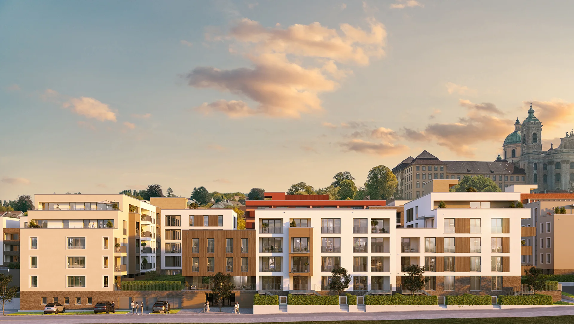 3D Visualisierung Neubau Wohnquartier, Straßenansicht der Gebäude
